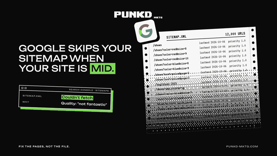 PUNKD cover: Google skips your sitemap when it thinks your site is mid